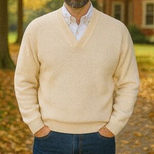 Vintage Chunky Knit Handknitted Wool Fisherman’s Sweater Men 2XL Casual Cozy